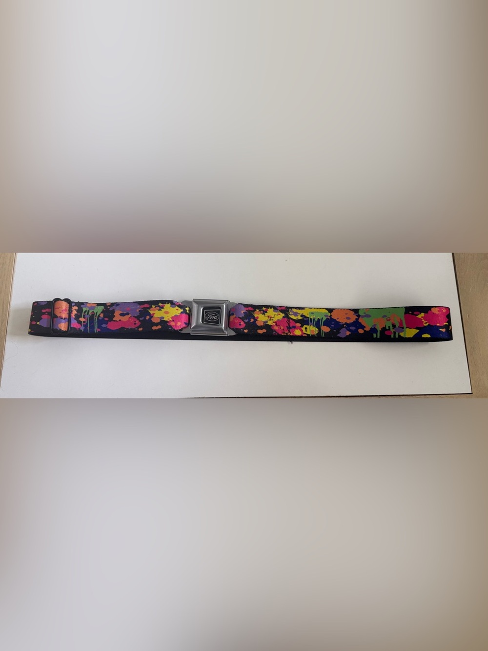 Ford Black Seatbelt Style Belt with Neon Paint Splatter